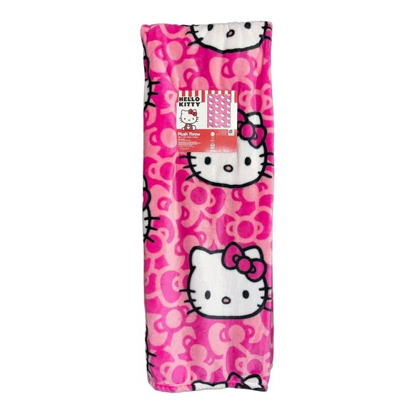 HELLO KITTY Hot Pink BOW BLANKET 50” X 70” Throw Soft Fleece Rare Find NWT - Picture 1 of 3